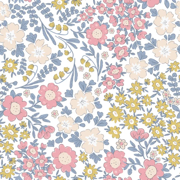可愛い花と美しいベクトルシームレスな花パターン ストックイラスト — ストックベクタ