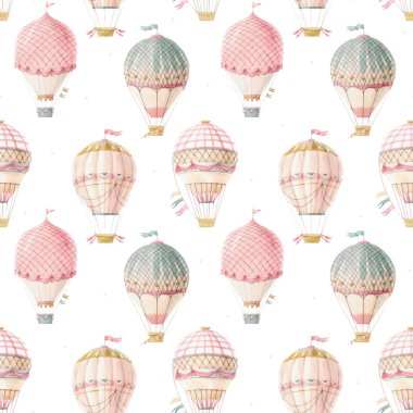 Şirin suluboya elle çizilmiş hava balonları ile güzel, pürüzsüz bir desen. Stok illüstrasyonu.