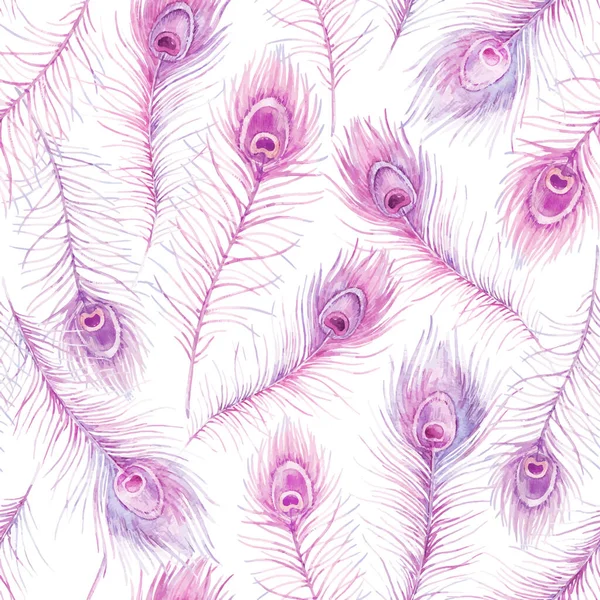 Beautiful Seamless Pattern Watercolor Pink Feathers Stock Illustration — Vettoriale Stock