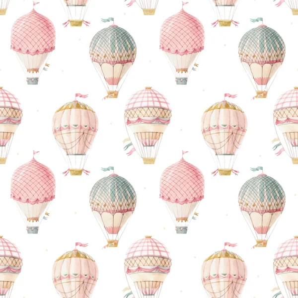 Beautiful Vector Seamless Pattern Cute Watercolor Hand Drawn Air Balloons — Archivo Imágenes Vectoriales