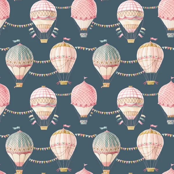 Şirin suluboya elle çizilmiş hava balonları ile güzel, pürüzsüz bir desen. Stok illüstrasyonu.