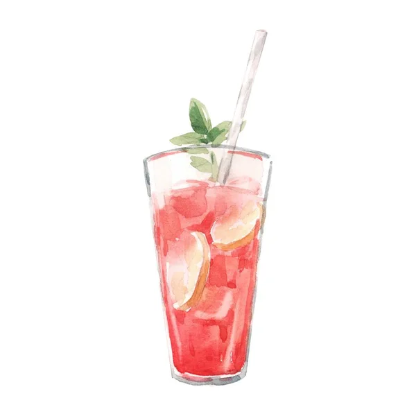 Bella Immagine Con Bicchiere Limonata Cocktail Alcol Acquerello Illustrazione Stock — Foto Stock