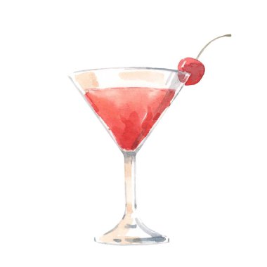 Suluboya alkol kokteyli limonata bardağıyla güzel bir görüntü. Stok klipsi resim çizimi.