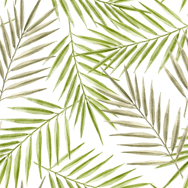 Бесшовный Узор Акварельными Пальмовыми Листьями Иллюстрация — стоковое фото