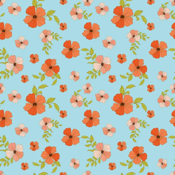 Beautiful Vector Seamless Pattern Pink Red Abstract Flowers Stock Illustration — Stockový vektor