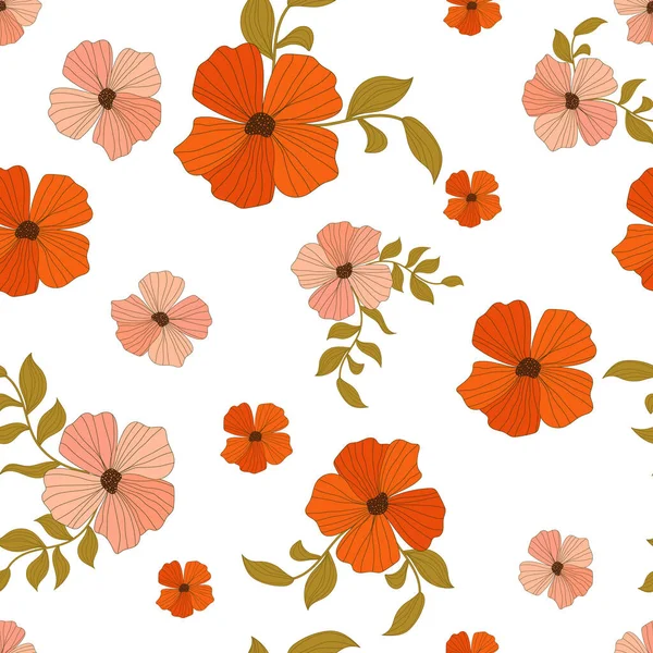 Beautiful Vector Seamless Pattern Pink Red Abstract Flowers Stock Illustration — Wektor stockowy