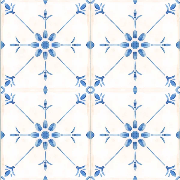 Όμορφη Διάνυσμα Αδιάλειπτη Μοτίβο Υδατογραφία Μπλε Ολλανδικά Πλακάκια Στυλ Εικονογράφηση — Διανυσματικό Αρχείο