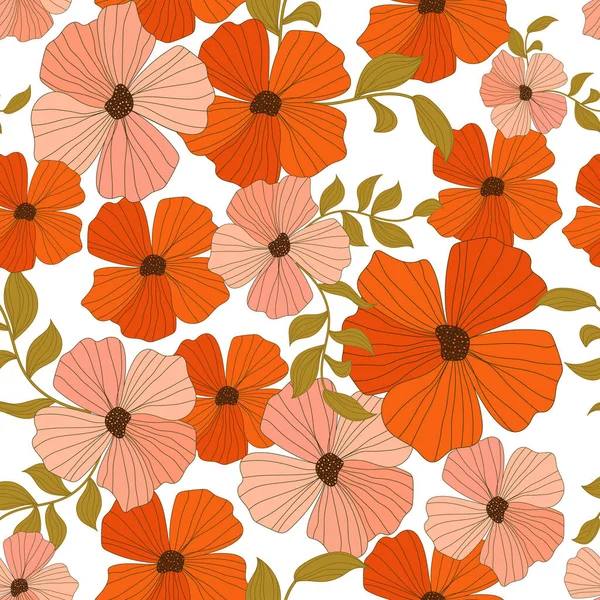 Beautiful Vector Seamless Pattern Pink Red Abstract Flowers Stock Illustration — Stockvektor