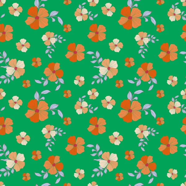 Beautiful vector seamless pattern with pink and red abstract flowers. Stock illustration.