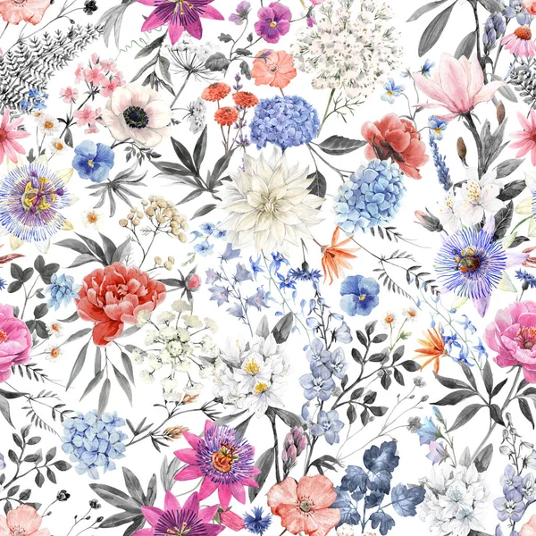 Hermoso Patrón Floral Sin Costuras Con Acuarela Flores Suaves Colores —  Fotos de Stock