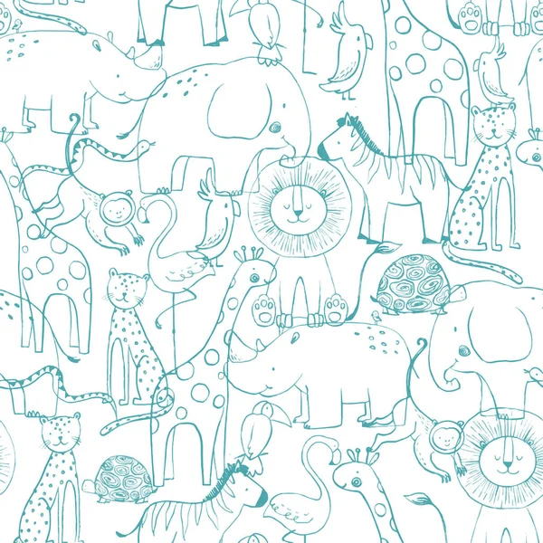 Magnifique Motif Sans Couture Avec Des Bébés Animaux Mignons Illustration — Image vectorielle