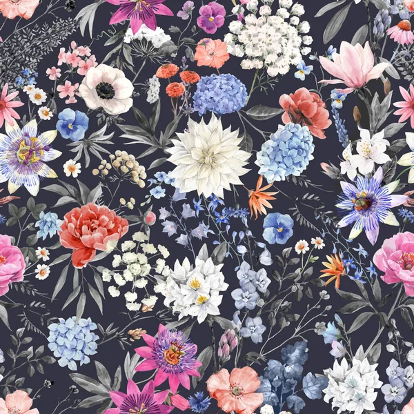 Gyönyörű Vektor Zökkenőmentes Virágos Minta Akvarell Szelíd Virágok Hideg Ősszel — Stock Vector