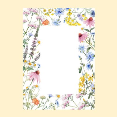 Suluboya elle çizilmiş güzel bir çiçek deseni. Stok illüstrasyonu.