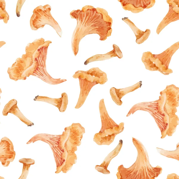 Mooie Vector Natuurlijke Naadloze Patroon Met Aquarel Bos Chanterelle Paddestoel — Stockvector