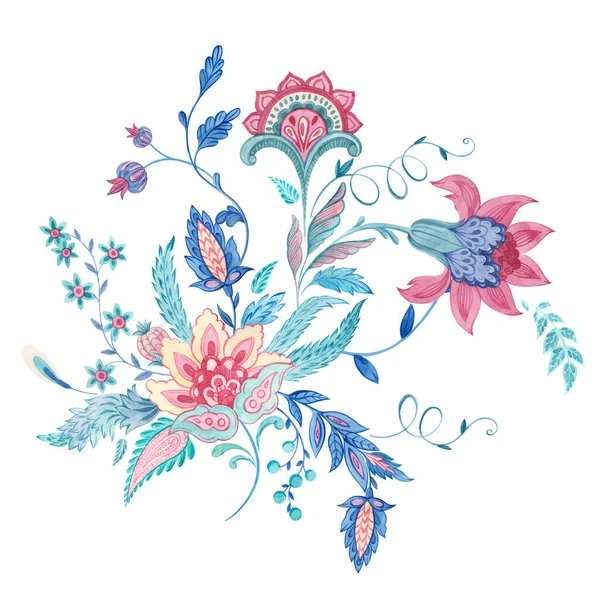 Vacker Blommig Komposition Med Akvarell Blomma Element Målade Gammal Traditionell — Stockfoto