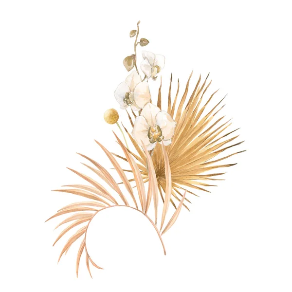 Krásná Květinový Stock Klip Art Ilustrace Akvarelem Palmového Listu — Stock fotografie
