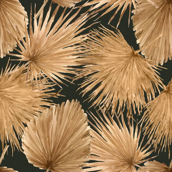 水彩の黄金のヤシの葉と美しい熱帯シームレスなパターン ストックイラスト — ストック写真