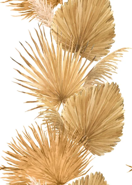 Mooi Horizontaal Tropisch Naadloos Patroon Met Aquarelgouden Palmbladeren Voorraadillustratie — Stockfoto