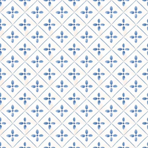 Όμορφη Διάνυσμα Αδιάλειπτη Μοτίβο Υδατογραφία Μπλε Ολλανδικά Πλακάκια Στυλ Εικονογράφηση — Διανυσματικό Αρχείο