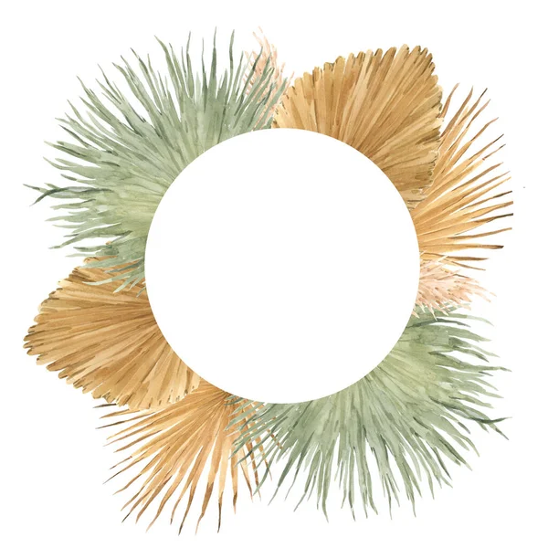 Bela Moldura Floral Clip Arte Ilustração Com Aquarela Folhas Palma — Fotografia de Stock