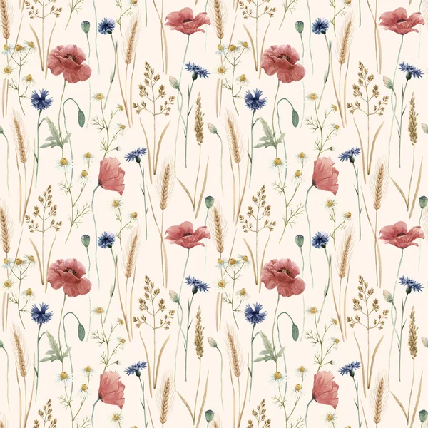 Schöne Florale Nahtlose Muster Mit Aquarell Feld Wildblumen Archivbild — Stockfoto