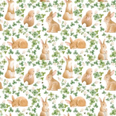 Şirin suluboya bebek tavşanlarla kusursuz bir desen. Stok illüstrasyonu.
