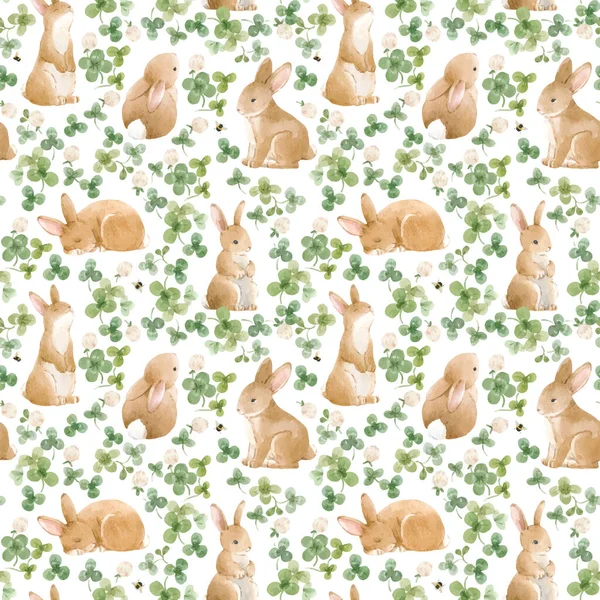 Beautiful Seamless Pattern Cute Watercolor Baby Rabbits Stock Illustration — стоковый вектор