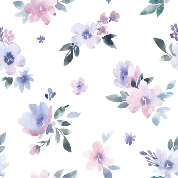 Beautiful Vector Seamless Pattern Gentle Watercolor Purple Flowers Stock Illustration — Stock Vector