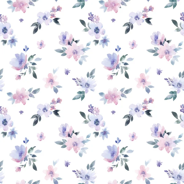 Beau Motif Vectoriel Sans Couture Avec Des Fleurs Violettes Aquarelle — Image vectorielle