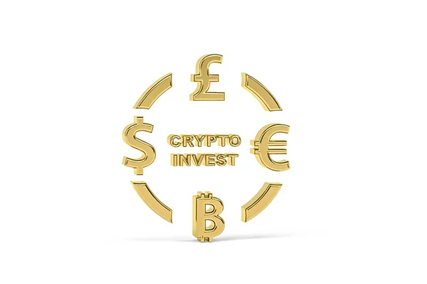 Golden Crypto Invest Icon Isolated White Background Render — Stock Photo, Image