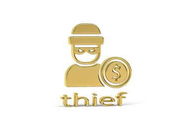 Altın 3D hırsız simgesi beyaz arkaplanda izole edildi - 3D oluşturma
