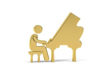 Beyaz arkaplanda izole edilmiş Altın 3d piyanist simgesi - 3d oluşturma