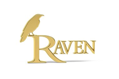 Beyaz arkaplanda izole edilmiş Altın 3d kuzgun simgesi - 3d oluşturma