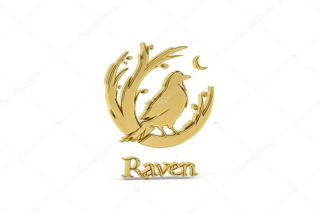 Golden 3d raven icon isolated on white background - 3d render