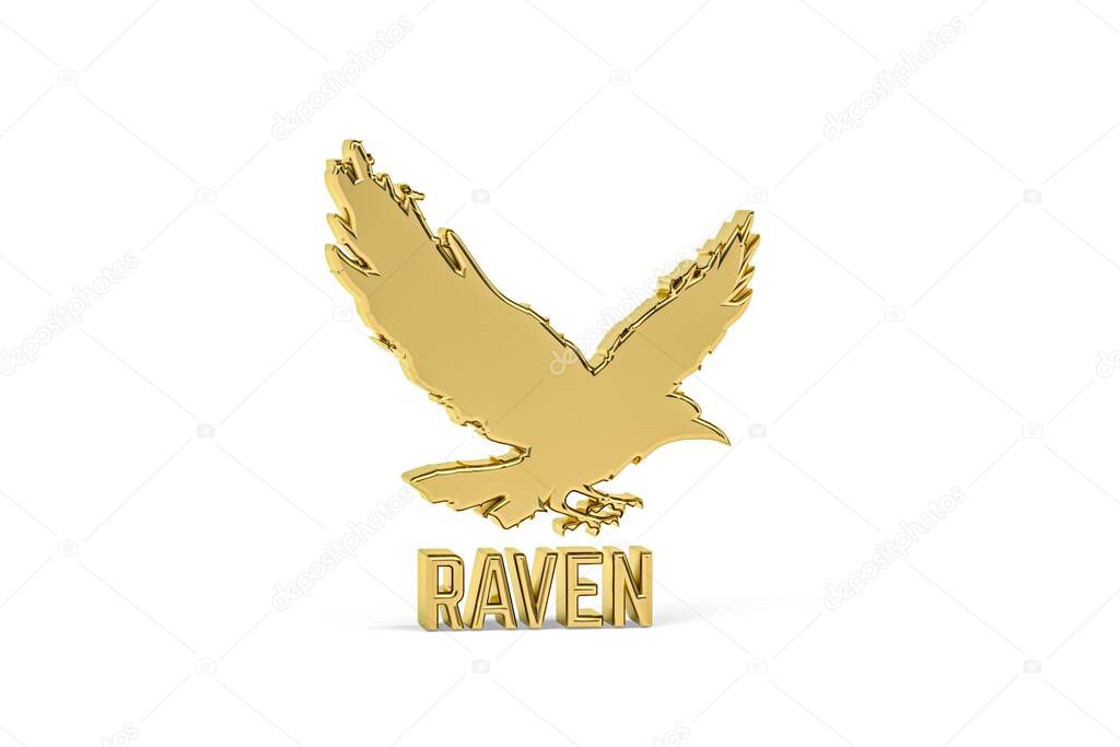 Golden 3d raven icon isolated on white background - 3d render