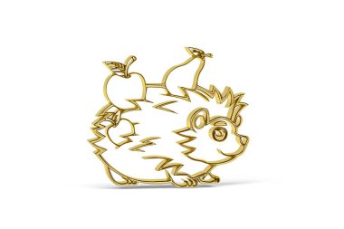 Beyaz arkaplanda izole edilmiş altın kirpi simgesi - 3B görüntüleme