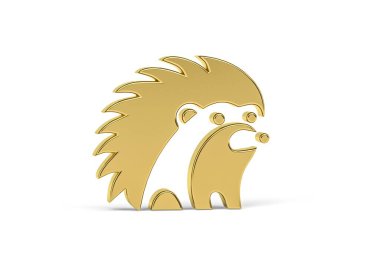 Beyaz arkaplanda izole edilmiş altın kirpi simgesi - 3B görüntüleme