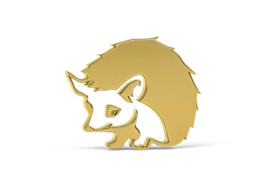 Beyaz arkaplanda izole edilmiş altın kirpi simgesi - 3B görüntüleme