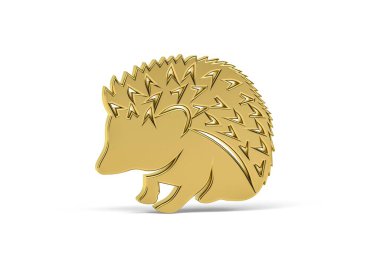 Beyaz arkaplanda izole edilmiş altın kirpi simgesi - 3B görüntüleme