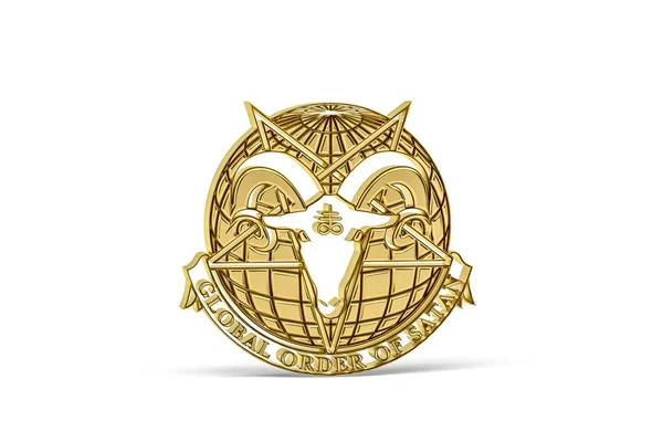 Beyaz arkaplanda izole edilmiş altın satanizm simgesi - 3B oluşturma