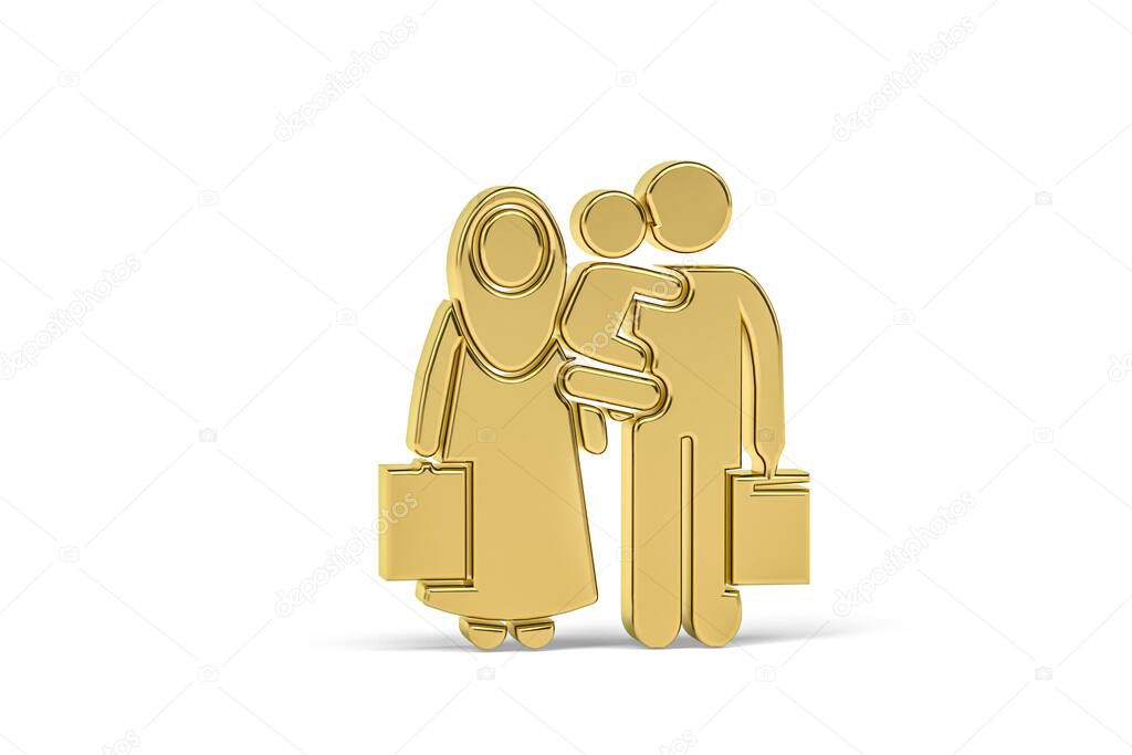 Golden 3D refugee icon isolated on white background - 3D render