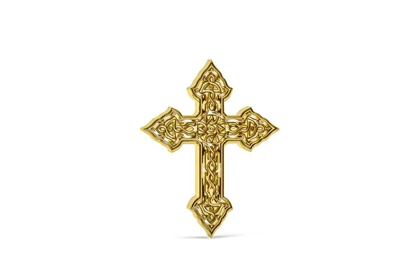 Golden Kors Ikonen Isolerad Vit Bakgrund Render — Stockfoto