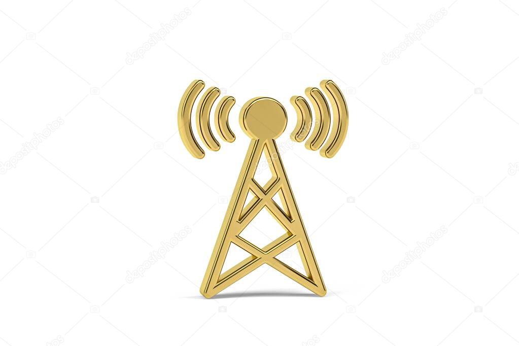 Golden 3d antenna icon isolated on white background - 3d render