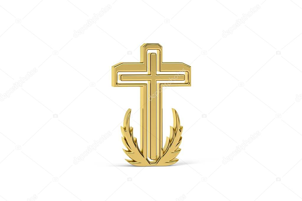 Golden 3d cross icon isolated on white background - 3d render
