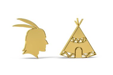 Beyaz arkaplanda izole edilmiş Altın 3d Hint kabileleri simgesi - 3D görüntüleme