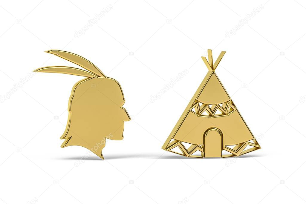 Golden 3d Indian tribes icon isolated on white background - 3d render