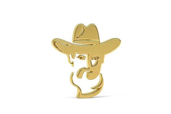Ícone Cowboy Dourado Isolado Fundo Branco Renderização — Fotografia de Stock
