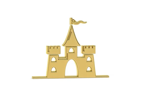 Ícone Dourado Castelo Isolado Fundo Branco Renderização — Fotografia de Stock