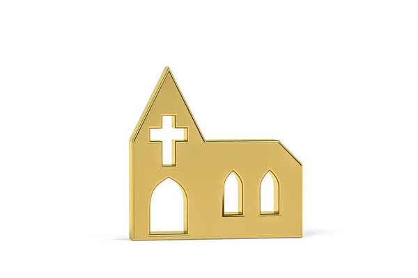 白い背景に孤立した黄金の3D教会アイコン 3Dレンダリング — ストック写真