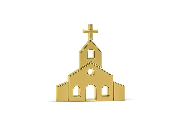 白い背景に孤立した黄金の3D教会アイコン 3Dレンダリング — ストック写真